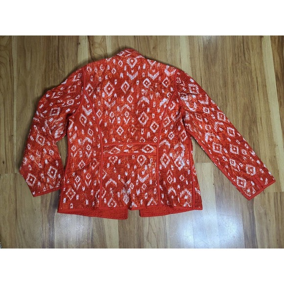 Chicos Women's Size 1 (Med Sz 8) Red Color Cotton Floral Jacket. Indian Inspired - Picture 3 of 8